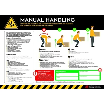 Image of Manual Handling Safety Poster, Easy To Read Information Guide, Made From Anti Scuff Laminate PVC, Ideal For Workplaces, W594mm X H420mm