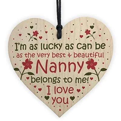 Image of RED OCEAN Nanny Gifts Birthday Card Wooden Heart Nan And Grandad Plaque From Grandchildren