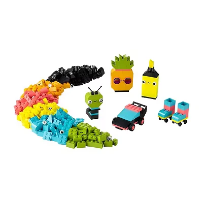 Image of LEGO Classic Creative Neon Fun Brick Box Set, Building Toy with Models; Car, Pineapple, Alien, Roller Skates, Characters and More, for Kids, Boys, Girls 5 Plus Years Old 11027