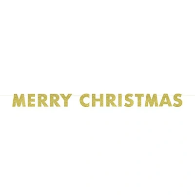 Image of Unique Party 63652 9ft Gold Glitter Merry Christmas Banner