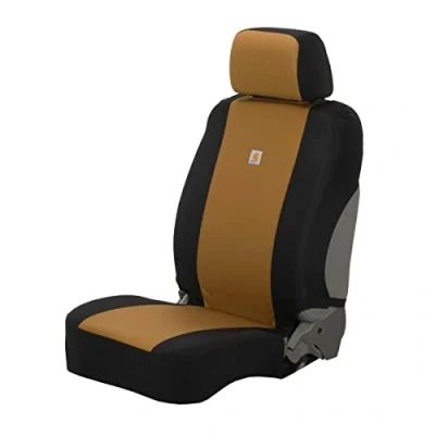 Image of Carhartt Universal Nylon Duck Canvas Fitted Bucket Seat Covers, Durable Protection with Rain Defender, Black and Brown