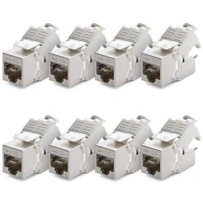 Image of deleyCON 8x CAT 8 Keystone Jack Module Patch Cable Network Optimal for CAT8 CAT7 CAT7a Installation Connector STP Shielding RJ45 Panel Holder Extension