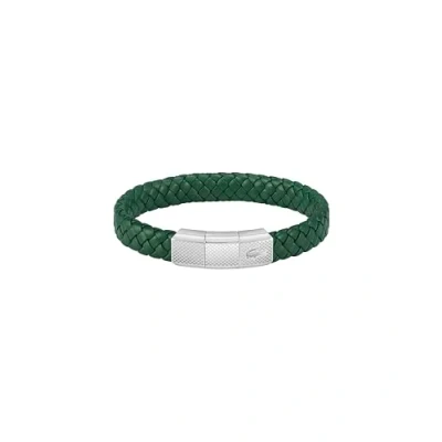 Image of Lacoste Men&#039;s ROKEL Collection Braided Leather Bracelets with Polished Magnetic Closure Available in Green or Black,Green