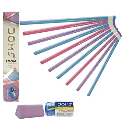 Image of Doms Zoom Ultimate Dark Triangular 10 Pencils Eraser Sharpener Box Pack Write Draw