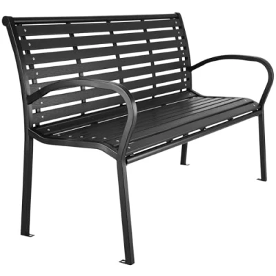 Image of TecTake® Garden Bench 3 Seater with Powdered Steel Frame &amp; Durable Slats Easy Clean, Floor Bolt Option, Quick Assembly Ideal for Indoor Outdoor Furniture, and Garden, Patio or Park Black