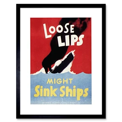 Image of Wee Blue Coo War WWII Loose Lips Sink Ships Art Wood Frame Picture Gift Framed Wall Print