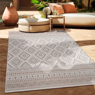 Image of Paco Home Outdoor Rug Kitchen Modern Boho Pattern, Size:80x150 cm, Colour:Grey