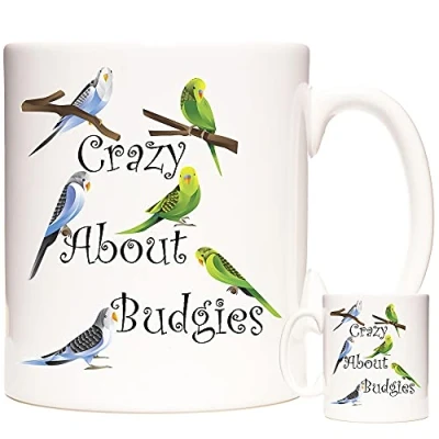 Image of Budgerigar Mug, Crazy About Budgies. 11oz Ceramic Gift Mug Featuring Budgie Gifts