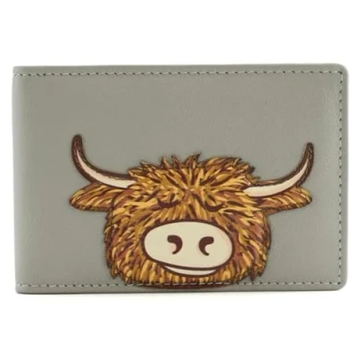 Image of Mala Leather RFID Protected Credit Card ID Holder Highland Cow (Grey)