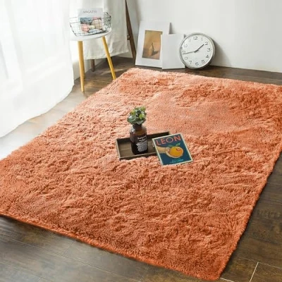 Image of MOONLIGHT20015 Rugs Living Room Bedroom Fluffy Shaggy Rust Area Non Slip Modern Super Soft Thick Pile Plush Carpet Shedding Easy To Clean Rug, 60cm x 110cm