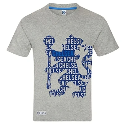 Image of Chelsea FC Official Football Gift Boys Lion Crest Graphic T Shirt Grey 4 5 Years