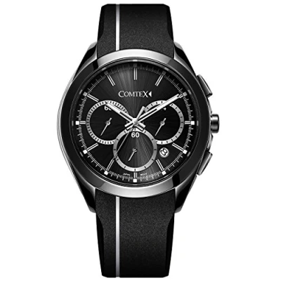 Image of COMTEX Men&#039;s Quartz Watch with Black Dial Chronograph Display Silicone Sports Watches