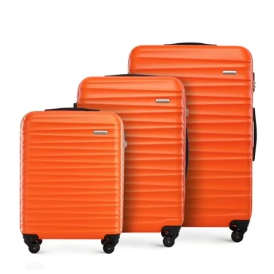 Image of WITTCHEN Travel Suitcase Carry On Cabin Luggage Hardshell Made of ABS with 4 Spinner Wheels Combination Lock Telescopic Handle Groove Line Set 3 suitcases Orange