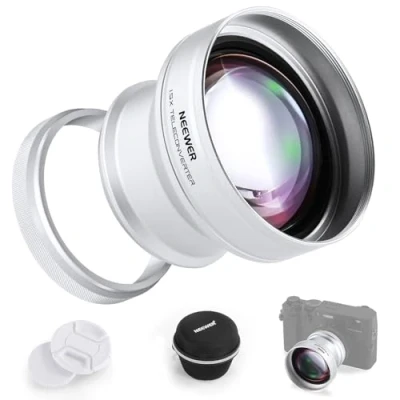Image of Neewer 49mm 1.5X Teleconverter Additional Lens, Compatible with Fujifilm X100 X100S X100F X100T X100V X100VI Cameras, HD Optical Glass, Multi Coated, Silver, LS 61