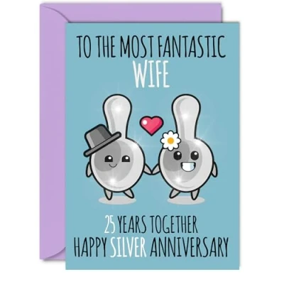 Image of Cute Silver Anniversary Card for Wife 25 Years Together Happy 25th Wedding Cards from Husband, A5 Greeting Twenty Fifth Anniversaries