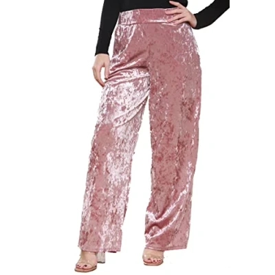 Image of H&amp;F Girls ® New Women Ladies Crush Velvet Velour Wide Flared Leg Pocket Pants Palazzo Trouser Party Wear Legging Plus Size 12 14 16 18 20 22 24 26 (24 26, Dusty Pink)