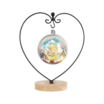 Image of Fosinz Ornament Display Stand Wood Iron Hanging Holder for Glass Globe Air Plant Terrarium, Ball, Christmas &amp; Home Wedding Decoration (heart round)