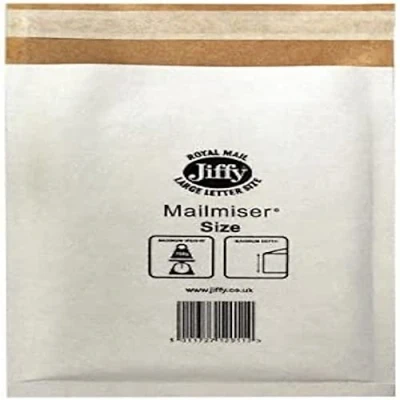 Image of Jiffy Airkraft Lightweight Postal Bag for A7 Box of 150 Size 000, White, 90 x 145mm