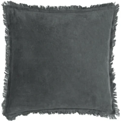 Image of Yard Jaye Velvet Fringed Cushion Cover Blue Cotton Size 45 cm x