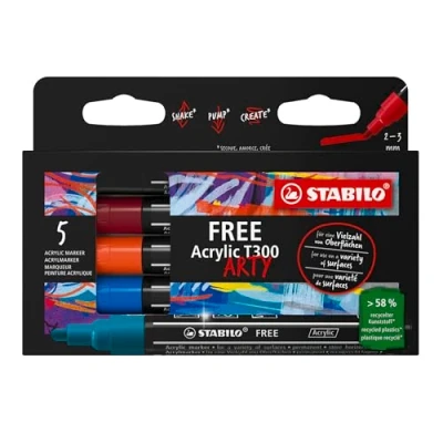 Image of Acrylic Marker STABILO FREE ARTY T300 Round Tip 2 3mm Pack of 5 URBAN Assorted Colours