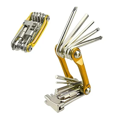 Image of Aiqeer 11 in 1 Multifunction Bike Repair Tool, Portable Foldable Bicycle Compact Mini Maintenance Tool Kit (Golden)