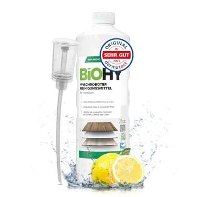 Image of BiOHY Wiping robot cleaning agent (1l Bottle) + Dispenser Floor cleaner for wooden floors parquet &amp; laminate economical concentrate with fresh fragrance (Wischroboter Holz)