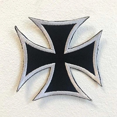 Image of Iron Cross Black Biker Badge on Sew Embroidered Patch