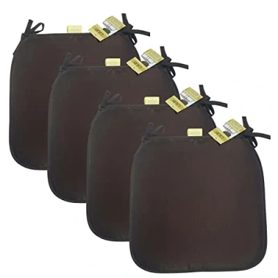 Image of Axcent Comfort Cushion Chair Seat Pads Set of 4 Chocolate 38 x cm, Plain Dining with Ties for Indoor Outdoor Home Office Kitchen Garden