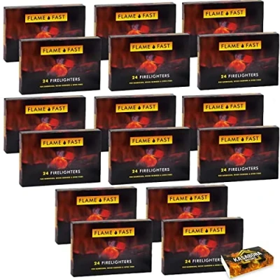 Image of Flamefast Firelighters Bulk Pack Fire Lighters Starter Blocks Hotspot Burners BBQ Open with KasaBona Safety Matches 24 (384 Firelighters)