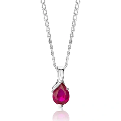 Image of MIORE necklace for women in 9 kt 375 white gold with pear shape red ruby pendant