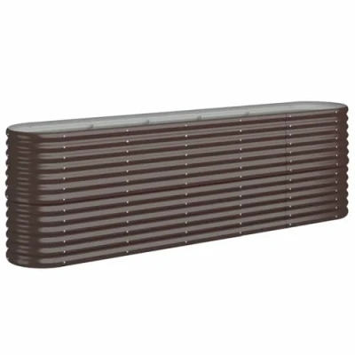Image of vidaXL Oval Shaped Brown Raised Garden Bed Powder coated Steel Planter for Outdoor Flowers, Herbs, Vegetables 224x40x68 cm