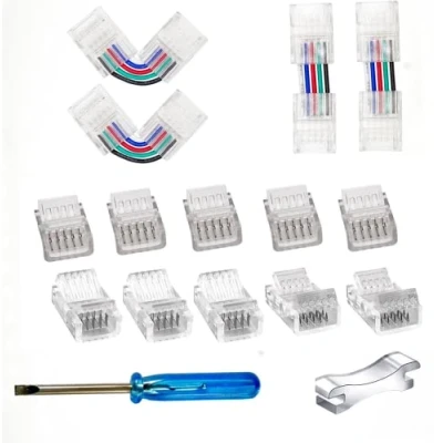 Image of YUTOKEER 5pcs 5 Pin 10mm RGBW LED Strip to Wire/Strip Connector Unwired Clips Solderless Adapter Terminal Extension Connection,4pcs L Shaped Connectors for Lights 12V 24V
