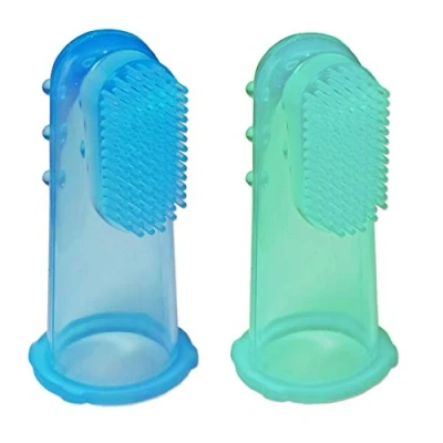 Image of 2 x Baby Silicone Finger Toothbrush Infant Gums Massager Brush (Blue &amp; Green)