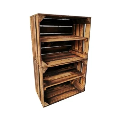 Image of Old Flamed Fruit Crates / Wooden in Many Variations Ideal for Furniture Construction or Storage Very Solid and Sturdy Worked (Set of 2 Long Base)