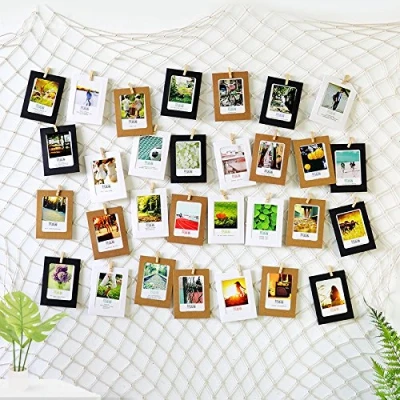 Image of ecooe Decorative Net Wall Photo Holder, Frame DIY Decoration, with 40 Wooden Clips and 10 Non Marking Nails for Home, Wedding Birthday Gift