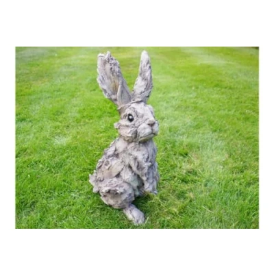 Image of MAISONICA 38cm Tall Garden Indoor Rabbit Hare Figurine Ornament Taupe Wooden Effect