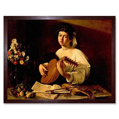 Image of Wee Blue Coo Painting Portrait Study Caravaggio Lute Player Art Print Framed Poster Wall Decor 12X16 Inch
