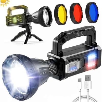 Image of Utry Torches Led Super Bright Rechargeable, Long Range Searchlight, 100000 Lumens Flashlight for Outdoor Emergencies, Camping, Fishing, Hunting and Other Versatile Lighting