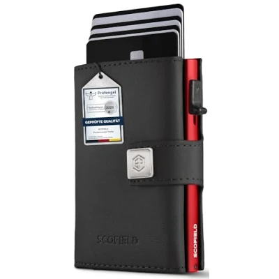 Image of Scofield® Slim Wallet with Coin Compartment, Smart Wallet, Credit Card Holder, up to 12 Cards, Holder Mini Men&#039;s RFID Protection, Black,Fire Red