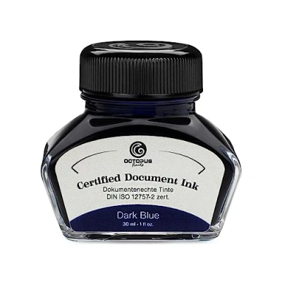 Image of Octopus Fluids Document Ink, Dark Blue, 30 ml, Indelible, Pigmented, Vegan, Bottle, Certified according to DIN ISO 12757 2