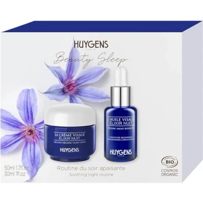 Image of HUYGENS Night Elixir Routine Certified Organic Cream &amp; Oil 50&amp;30mL Revitalishing, nourrishing and smoothing 99% natural Vegan Made in France