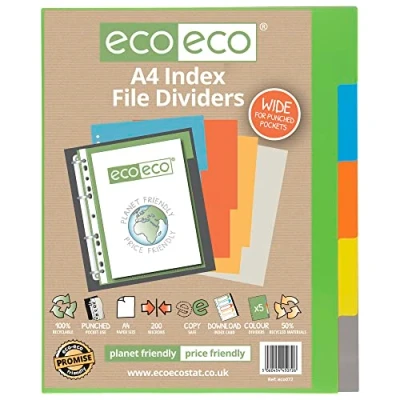 Image of eco A4 50% Recycled Set 5 Wide Index File Dividers, eco072
