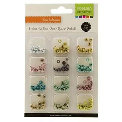 Image of Vaessen Creative Eyelets kit 12 x300 Pastel, Metal, Multi Colour, 10x10x1.2 cm