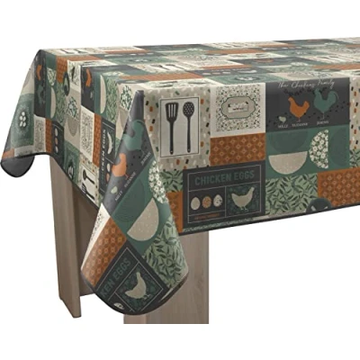 Image of Le linge de Jules Chicken Tablecloth Stain Resistant Rectangular Green 150 x 240 cm