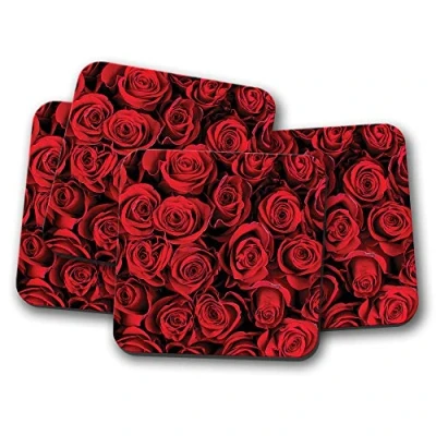 Image of 4 Set Red Roses Coaster Girlfriend Fiance Wife Valentines Flower #16895