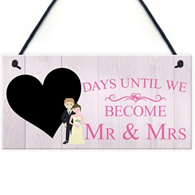 Image of RED OCEAN Countdown Days Until Mr &amp; Mrs Couple Chalkboard Wedding Engagement Gift Sign