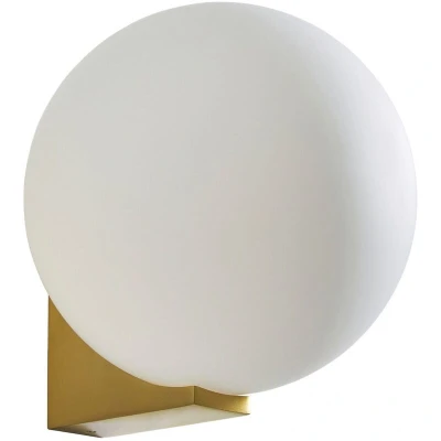Image of LITECRAFT Bola Wall Light Bathroom IP44 1 Arm With White Ball Shade Satin Brass