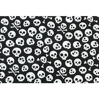 Image of Oddies Textile Halloween Polycotton Fabric Small Skull &amp; Crossbones Craft Material Metre Black with White Skulls