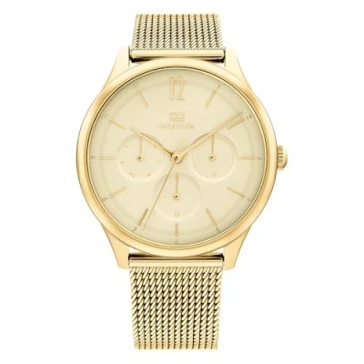 Image of Tommy Hilfiger Analogue Multifunction Quartz Watch for Women with Gold Colored Stainless Steel mesh Bracelet 1782458