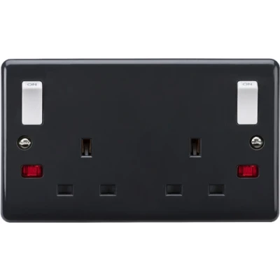 Image of KnightsBridge 13A 2G DP switched socket with white outboard rockers and neons [Part M compliant]